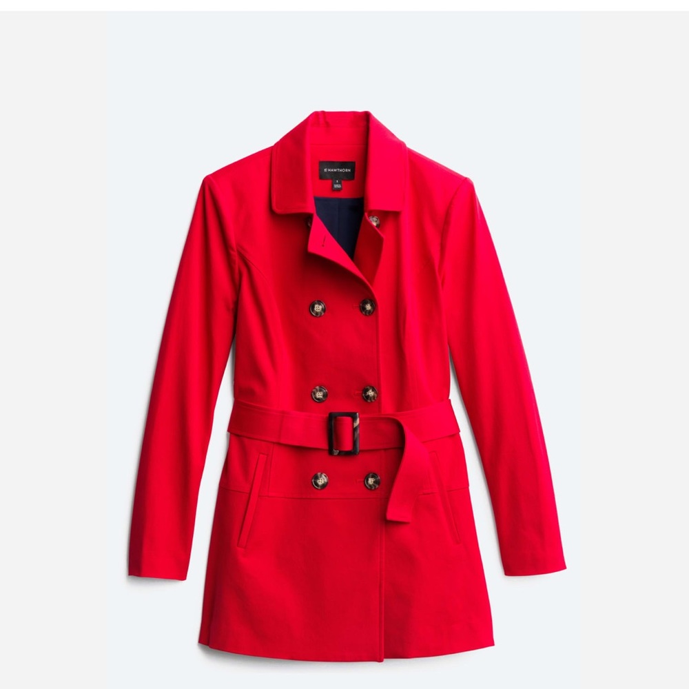 Red belted trench jacket